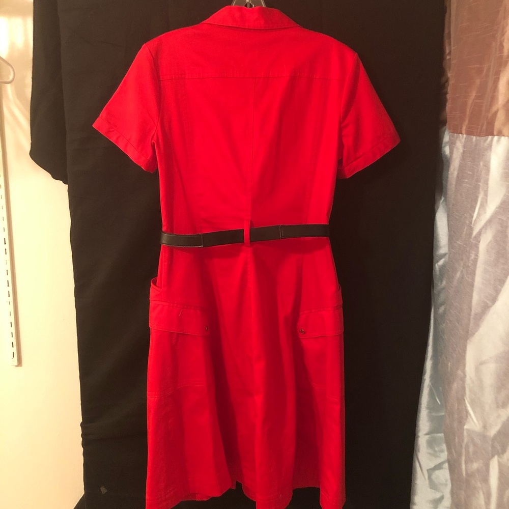 Calvin Klein Red Snap Front Dress w/ Belt Size 10 - Picture 3 of 6